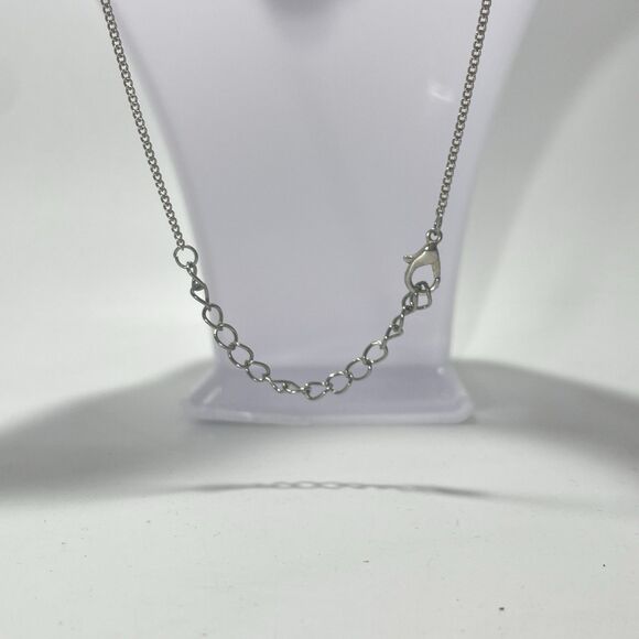 Beautiful Pink Cat Eye Glass Pendant Silver Tone Necklace 17” Adjustable Chain - Picture 5 of 6